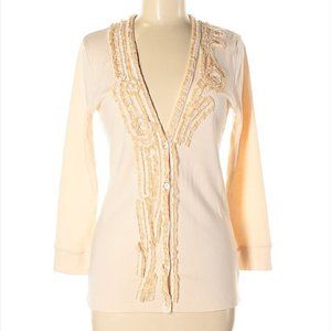 J. Crew Knit Cardigan Cream Ruffle 100% Cotton